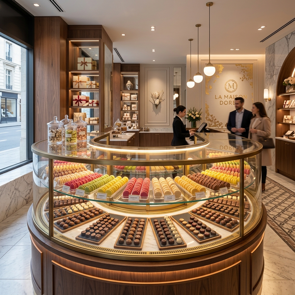 Confectionery display showcases in a sweet shop