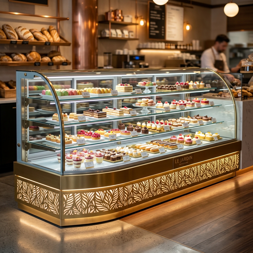 Dry Kool curved glass sweet display counter showcase